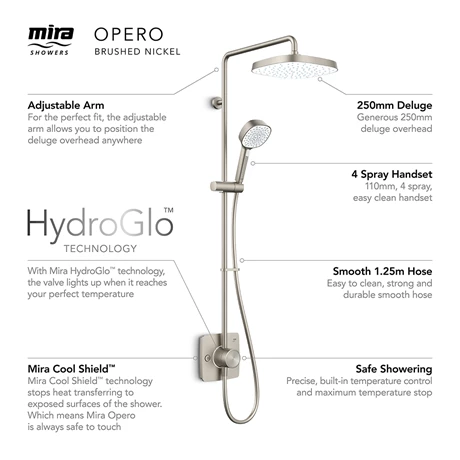 Mira Opero Dual Brushed Nickel Thermostatic Mixer Shower - 1.1944.005 4 Mira Opero Dual Brushed Nickel Thermostatic Mixer Shower - 1.1944.005 - Image 2