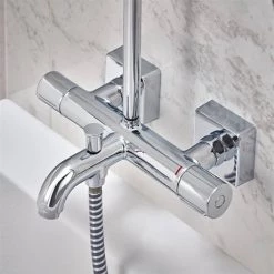 Hansgrohe Vernis Shape EcoSmart Showerpipe 230 Thermostatic Bath Shower Mixer - 26098000 -Shower Sets Shop 26098000.ai4 460