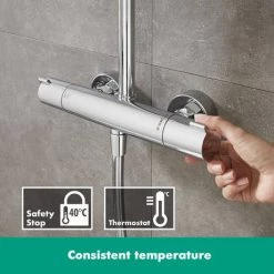Hansgrohe Crometta E Showerpipe 240 Thermostatic Shower Mixer - 27271000 -Shower Sets Shop 27271000 n d3 460