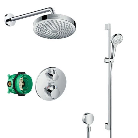 Hansgrohe Ecostat S Round Complete Shower Set with Croma Select S Shower Slider Rail Kit 3 Hansgrohe Ecostat S Round Complete Shower Set with Croma Select S Shower Slider Rail Kit