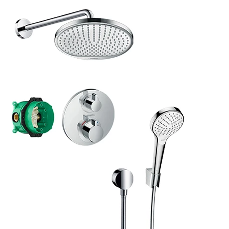 Hansgrohe Ecostat S Round Complete Shower Set with Wall Mounted Shower Handset 3 Hansgrohe Ecostat S Round Complete Shower Set with Wall Mounted Shower Handset