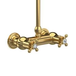 Hudson Reed Brushed Brass Thermostatic Shower Valve with Rigid Riser & Fixed Head - A8118 -Shower Sets Shop A8118 D1 460