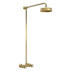 Hudson Reed Brushed Brass Thermostatic Shower Valve with Rigid Riser & Fixed Head - A8118