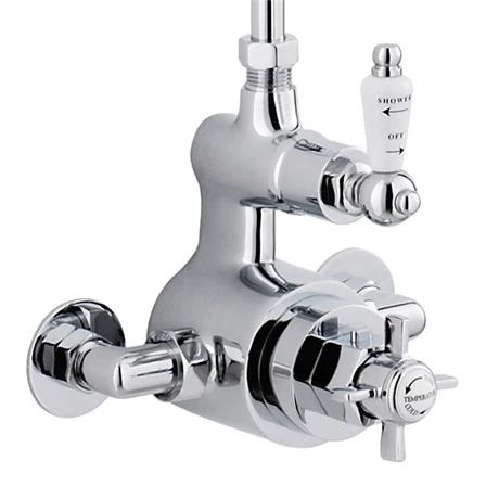 Traditional Twin Exposed Shower Valve & Rigid Riser Kit w 4" Apron Fixed Shower 5 Traditional Twin Exposed Shower Valve & Rigid Riser Kit w 4" Apron Fixed Shower - Image 3