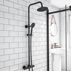 Arezzo Modern Round Thermostatic Shower - Matt Black