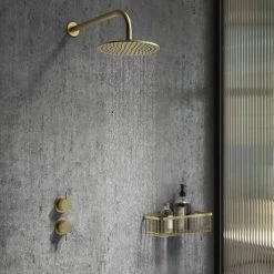 Arezzo Brushed Brass Concealed Individual Stop Tap + Thermostatic Control Valve with Wall Mounted Shower Head 12 Arezzo Brushed Brass Concealed Individual Stop Tap + Thermostatic Control Valve with Wall Mounted Shower Head -Shower Sets Shop ARZB ISV PK3 d6 460