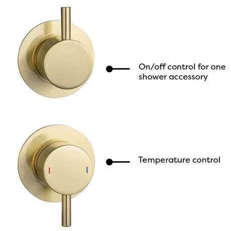 Arezzo Brushed Brass Concealed Individual Stop Tap + Thermostatic Control Valve with Wall Mounted Shower Head 8 Arezzo Brushed Brass Concealed Individual Stop Tap + Thermostatic Control Valve with Wall Mounted Shower Head - Image 6