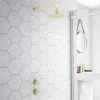 Arezzo Brushed Brass Concealed Individual Stop Tap + Thermostatic Control Valve with Wall Mounted Shower Head 2 Arezzo Brushed Brass Concealed Individual Stop Tap + Thermostatic Control Valve with Wall Mounted Shower Head -Shower Sets Shop ARZB ISV PK3 n p