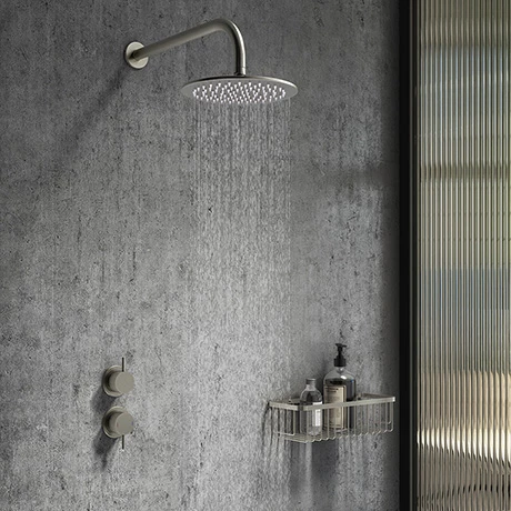 Arezzo Gunmetal Grey Concealed Individual Stop Tap + Thermostatic Control Valve with Wall Mounted Shower Head 3 Arezzo Gunmetal Grey Concealed Individual Stop Tap + Thermostatic Control Valve with Wall Mounted Shower Head