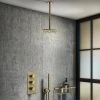 Arezzo Brushed Brass Round Thermostatic Shower Pack with Ceiling Mounted Head + Handset 2 Arezzo Brushed Brass Round Thermostatic Shower Pack with Ceiling Mounted Head + Handset -Shower Sets Shop AZBBSPK3 nw p