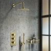 Arezzo Brushed Brass Round Thermostatic Shower Pack with Wall Mounted Head + Handset -Shower Sets Shop AZBBSPK4 n p