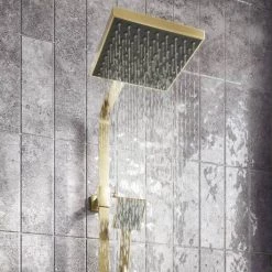 Arezzo Square Thermostatic Shower - Brushed Brass 7 Arezzo Square Thermostatic Shower - Brushed Brass -Shower Sets Shop AZBBSQ2 d2 460
