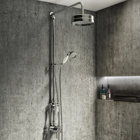 Arezzo Chrome Industrial Style Rigid Riser Kit with Diverter + Dual Exposed Shower Valve 3 Arezzo Chrome Industrial Style Rigid Riser Kit with Diverter + Dual Exposed Shower Valve
