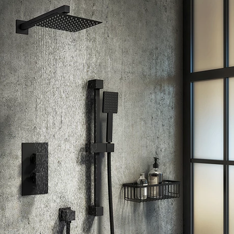 Arezzo Matt Black Square Thermostatic Shower Pack incl. Wall Mounted Head + Slider Rail Kit 3 Arezzo Matt Black Square Thermostatic Shower Pack incl. Wall Mounted Head + Slider Rail Kit