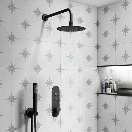 Arezzo Matt Black Push-Button Shower with Handset + Rainfall Shower Head 3 Arezzo Matt Black Push-Button Shower with Handset + Rainfall Shower Head