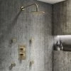 Arezzo Brushed Brass Round Shower System with Diverter, Fixed Shower Head + 4 Body Jets -Shower Sets Shop AZRDSV4BJBB p