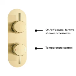 Arezzo Brushed Brass Round Shower System w. Diverter, Fixed Head + 4 Body Jets (Oval Backplate) -Shower Sets Shop AZRDSV4BJBBR d2 460