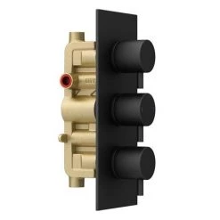 Arezzo Matt Black Round Concealed Triple Shower Valve with Fixed Head + 4 Body Jets -Shower Sets Shop AZRDTSV4BJ d3 460