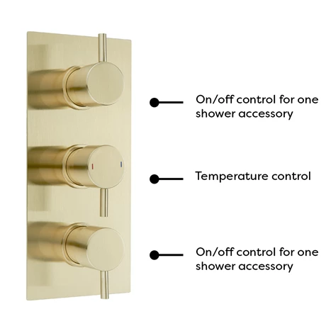 Arezzo Brushed Brass Round Concealed Triple Shower Valve with Fixed Head + 4 Body Jets 7 Arezzo Brushed Brass Round Concealed Triple Shower Valve with Fixed Head + 4 Body Jets - Image 5