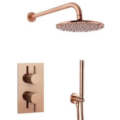 Arezzo Rose Gold Round Shower System (Twin Valve with Diverter, Wall Mounted Head + Handset) -Shower Sets Shop AZRGSPK5 detail2 460