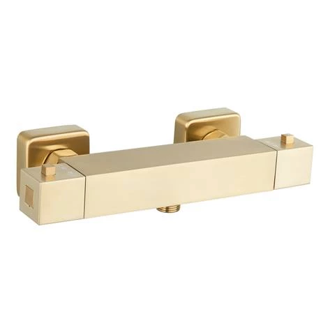 Arezzo Brushed Brass Square Thermostatic Bar Valve + Slide Rail Kit 4 Arezzo Brushed Brass Square Thermostatic Bar Valve + Slide Rail Kit - Image 2