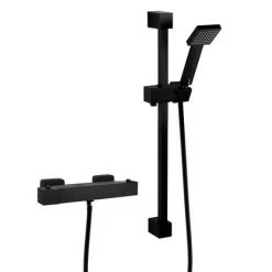 Arezzo Matt Black Square Thermostatic Bar Valve + Slide Rail Kit -Shower Sets Shop AZSQBVKIT N D2 460