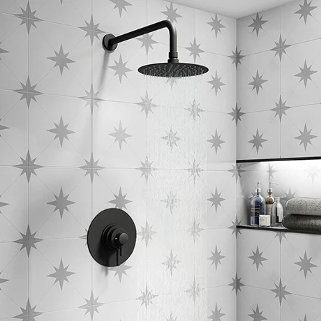 Arezzo Matt Black Round Concealed Dual Thermostatic Valve w. 200mm Shower Head 3 Arezzo Matt Black Round Concealed Dual Thermostatic Valve w. 200mm Shower Head