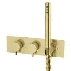 Arezzo Brushed Brass Round Shower System (Fixed Head, Handset + Integrated Parking Bracket) 10 Arezzo Brushed Brass Round Shower System (Fixed Head, Handset + Integrated Parking Bracket) -Shower Sets Shop AZSVHBBPK d3 460