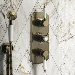 Chatsworth 1928 Antique Brass Traditional Shower with Concealed Valve, 8" Head + Handset -Shower Sets Shop CH63VABPK1 d2 460