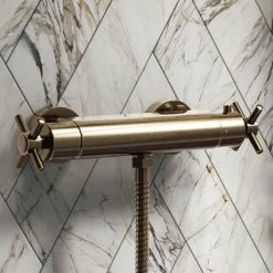 Chatsworth Antique Brass Traditional Crosshead Shower Bar Valve + Slider Rail Kit -Shower Sets Shop CHTBVAB d3 460