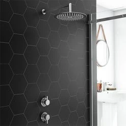 Cruze Round Concealed Individual Stop Tap + Thermostatic Control Valve with 300mm Shower Head