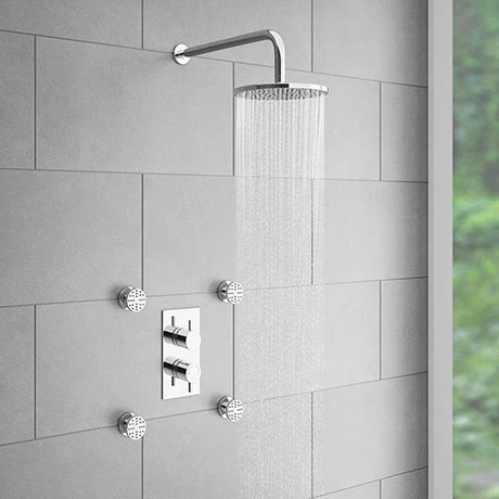 Cruze Concealed Thermostatic Valve with Diverter, Fixed Shower Head + 4 Body Jets 3 Cruze Concealed Thermostatic Valve with Diverter, Fixed Shower Head + 4 Body Jets