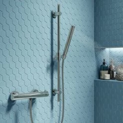 Cruze Chrome Round Bar Shower Valve inc. Slide Rail Kit with Pencil Handset