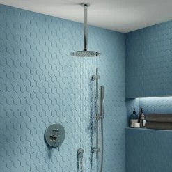 Cruze Chrome Shower System (Valve incl. 200mm Ceiling Mounted Head + Slide Rail Kit with Handset)