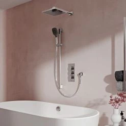 Aqualisa Dream Square Thermostatic Mixer Shower with Adjustable Head, Wall Fixed Head and Bath Fill - DRMDCV3.ADFWBTX.SQR