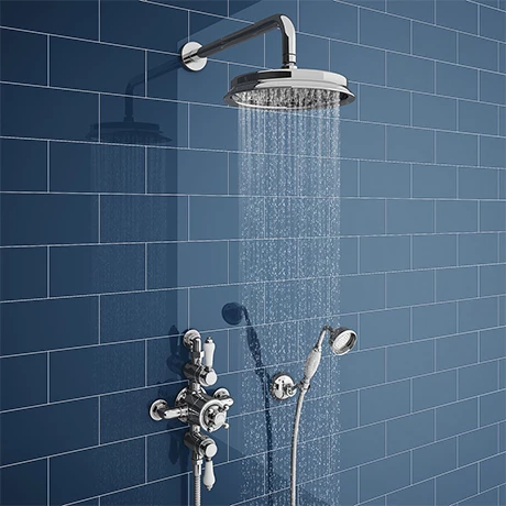 Chatsworth 1928 Triple Exposed Thermostatic Shower (inc. Valve, Elbow, Handset + Fixed Shower Head) 3 Chatsworth 1928 Triple Exposed Thermostatic Shower (inc. Valve, Elbow, Handset + Fixed Shower Head)