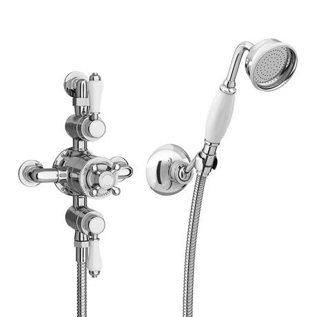 Chatsworth 1928 Triple Exposed Thermostatic Shower (inc. Valve, Elbow, Handset + Fixed Shower Head) 4 Chatsworth 1928 Triple Exposed Thermostatic Shower (inc. Valve, Elbow, Handset + Fixed Shower Head) - Image 2