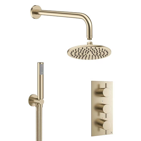 Crosswater MPRO Brushed Brass 2 Outlet 3-Handle Shower Bundle 3 Crosswater MPRO Brushed Brass 2 Outlet 3-Handle Shower Bundle