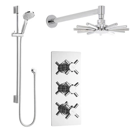 Hudson Reed - Kristal Triple Shower Valve with Cloudburst Fixed Head & Slider Rail Kit 3 Hudson Reed - Kristal Triple Shower Valve with Cloudburst Fixed Head & Slider Rail Kit