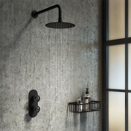 Arezzo Matt Black Industrial Style Shower System with Concealed Valve + Head 3 Arezzo Matt Black Industrial Style Shower System with Concealed Valve + Head