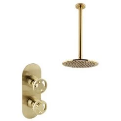 Arezzo Brushed Brass Industrial Style Shower System with Concealed Valve + Ceiling Mounted Head 13 Arezzo Brushed Brass Industrial Style Shower System with Concealed Valve + Ceiling Mounted Head -Shower Sets Shop IS3BBPK d5 460