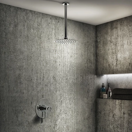 Arezzo Chrome Industrial Style Shower System with Dual Concealed Valve + Ceiling Mounted Head 3 Arezzo Chrome Industrial Style Shower System with Dual Concealed Valve + Ceiling Mounted Head