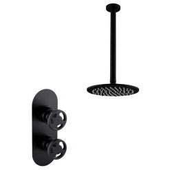 Arezzo Matt Black Industrial Style Shower System with Concealed Valve + Ceiling Mounted Head -Shower Sets Shop IS3MBPK d5 460