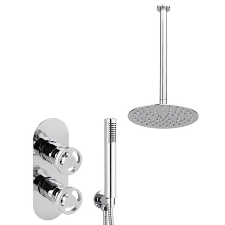 Arezzo Chrome Industrial Style Shower System with Concealed Valve, Handset + Ceiling Mounted Head 8 Arezzo Chrome Industrial Style Shower System with Concealed Valve, Handset + Ceiling Mounted Head - Image 6