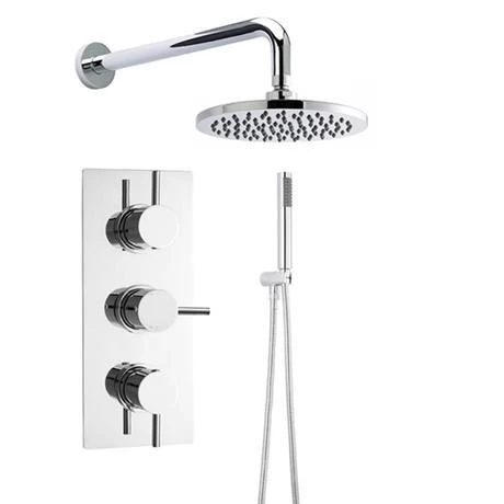 Hudson Reed Quest Triple Thermostatic Valve with Round Shower Head + Handset 3 Hudson Reed Quest Triple Thermostatic Valve with Round Shower Head + Handset