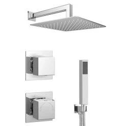Milan Square Concealed Individual Diverter + Thermostatic Control Valve with Handset + 300mm Shower Head 10 Milan Square Concealed Individual Diverter + Thermostatic Control Valve with Handset + 300mm Shower Head -Shower Sets Shop MIL ISV PK2 nwd1 460