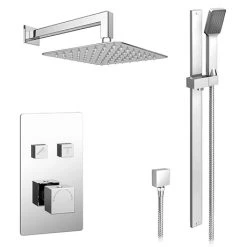 Milan Square Push-Button Shower w. Flat Riser Rail Kit + Rainfall Fixed Head