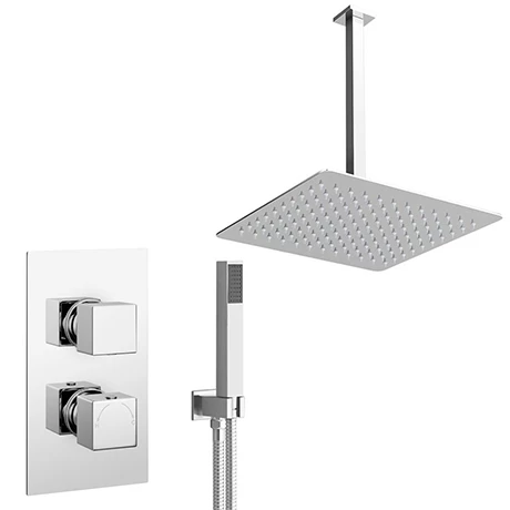 Milan Twin Shower Valve inc. Outlet Elbow, Handset + Ultra Thin Head with Vertical Arm 3 Milan Twin Shower Valve inc. Outlet Elbow, Handset + Ultra Thin Head with Vertical Arm