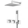 Milan Square Wall Mounted Thermostatic Shower Valve with Handset + 300mm Fixed Shower Head 1 Milan Square Wall Mounted Thermostatic Shower Valve with Handset + 300mm Fixed Shower Head -Shower Sets Shop MILSVHPK3 n p
