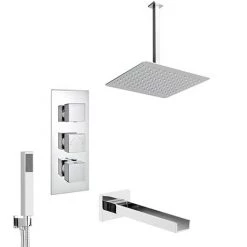Milan Shower Package (Rainfall Ceiling Mounted Head, Handset + Waterfall Bath Spout)